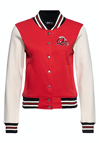 Queen Kerosin Damen College Sweatjacke Vintage Stickerei Kitty Cowgirl Rockabella Rebel Regular Fit Retro Vintage Style Bikerjacke Baseball Jacke Rebel At Heart