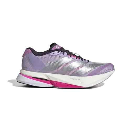 Image of adidas, Womens, Adizero Boston 13 Running Shoes, Powder Plum /Silver Metallic /Shock Pink, 6, B - Medium