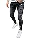 Produktbild Generic Herren Loch Skinny Jeans Zipper Slim Jeans Lässige Sport-Pocket-Jeans Stretch-Bleistiftjeans Mit Farbspritzern,Schwarz,XXL
