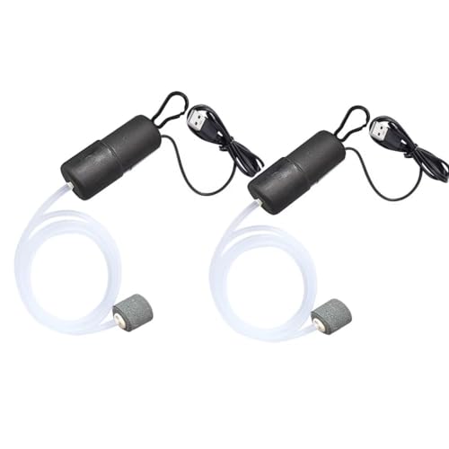 ENJOY-UNIQUE 2 bombas de aire para acuario, mini USB, bomba aireadora de aire, accesorios de tanque de peces, burbujeador de oxígeno portátil con piedra de aire