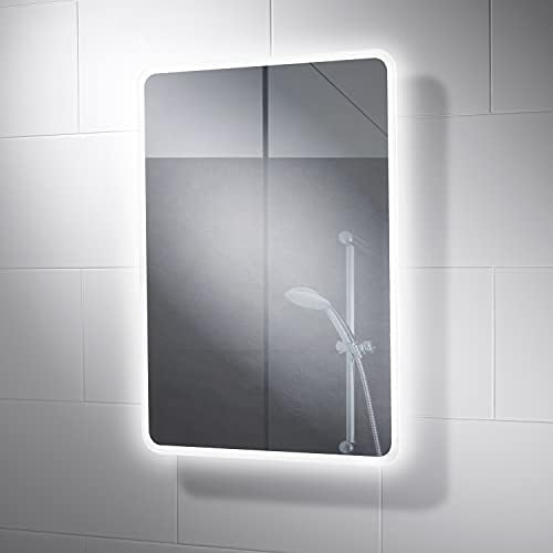 Pebble Grey Globe LED Illuminated Bathroom Mirror with Demister Pad and Motion Sensor Switch | 500 x 700mm | Slimeline | Rotatable | IP44 Rated | 10 Year Guarantee