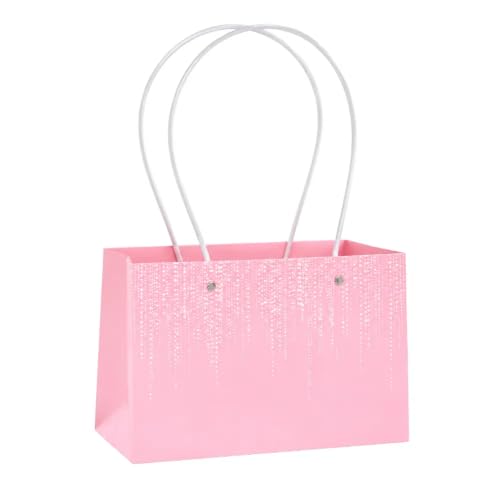 Image of Oasis Pack of 10 Pink Texture Print Flower Hamper Bags | Premium Floral Packaging Bags for Rakhi Gift Hampers, Flower Bouquets, Wedding, Return Gifts, Decorative Presentation & Florist Supplies