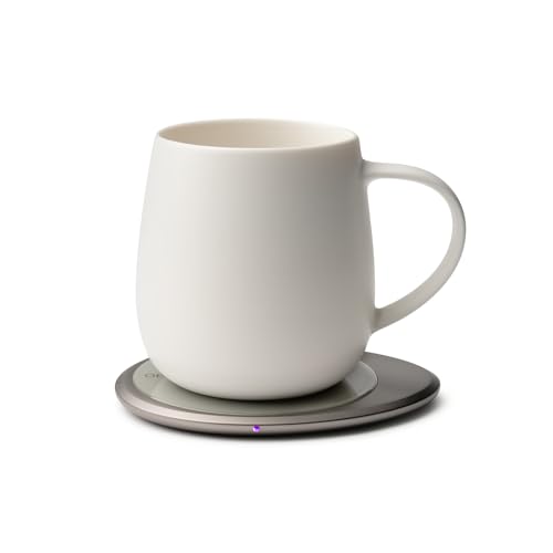 Image of Ui 3 Self-Heating Mug Set - Jasmine White | 12 fl oz / 355 mL Ceramic Coffee & Tea Mug Set with Heating Pad