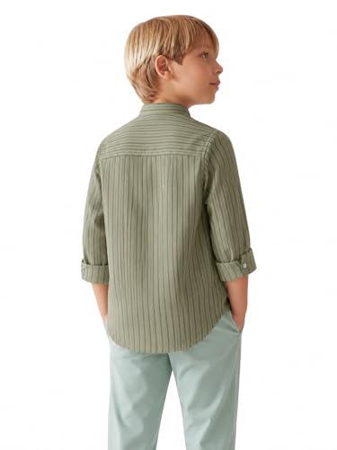 Image of A.T.U.N. (ALL THINGS UBER NICE) Boys 100% Cotton Band Collar Shirt | Soft Fabric with Button Front Style & Roll-Up Sleeves | Comfortable Casual Kids Shirt