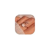 JALZEMPL Birthstone Flower Rings For Women Non Tarnish Gemstone Cubic Zirconia Mother of Pearl Adjustable Size 7-11 Silver Rose 14K Gold Plated Birth Jewelry Gift For Birthday