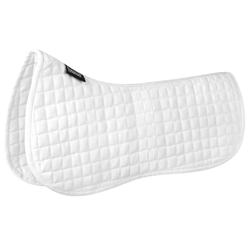 Harrison Howard Half Pad Pressure Relief Injury Prevention for Horses, Contoured Fit, Breathable Horse Riding Saddle Pad White