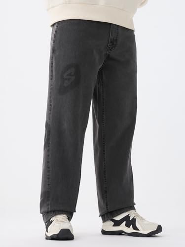 Image of The Souled Store Baggy-Fit Denim: Men and Boys Zip Fly Washed Cotton Spandex Lightweight Durable Everyday Streetwear Baggy Fit Jeans