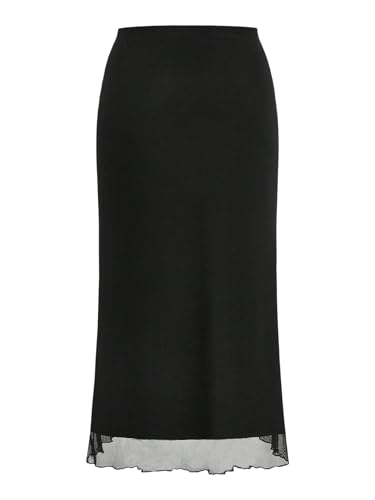 Verdusa Women's Plus Size High Waisted Maxi Skirt Casual Mesh Layered Long Bodycon Skirts