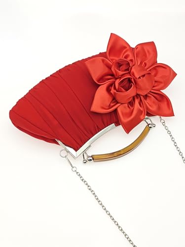 Women's Satin Floral Clutch Purses Evening Handbags Floral Wedding Purse Crossbody Bags with Chain4