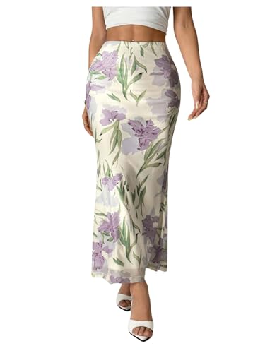 WDIRARA Women's Floral Fishtail Skirt High Waisted Bodycon Long Skirts