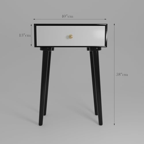 Image of Device Bas with BROWN ART SHOPPEE Nightstands Side Table with Drawer and Solid Wood Legs, Bedside Table for Bedrooms, Century Modern Drawer Storage Cabinet for Living Room Furniture (Grey.)