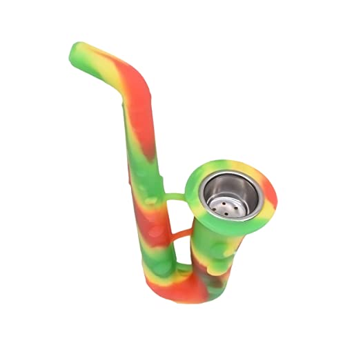 Image of Kookee Silicone Unbreakable Saxophone Smoking Pipe, Tobacco Pipes with Steel Bowl, Red and Green