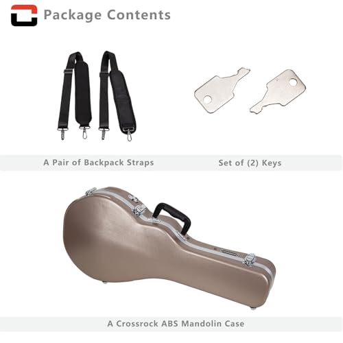 Crossrock A-Style Mandolinenkoffer | ABS-Hartschalenkoffer mit Sicherheitsverschluss, Metallfüßen und abnehmbaren Gurten – Champagner (CRA862MACH)