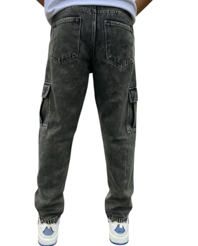 Men's Cargo Denim Jeans, Classic Blue, Relaxed Fit, Cotton Blend, Utility Style with Side Pockets, Casual Wear3