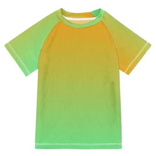 KLL Boy Bathing Suit Short Sleeve Little Girls Swimsuits 11T Yellow Green Gradient
