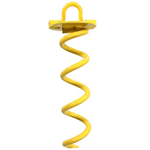 Sunnydaze 10-Inch Spiral Ground Anchor with Folding Ring - Outdoor Heavy Duty Yellow
