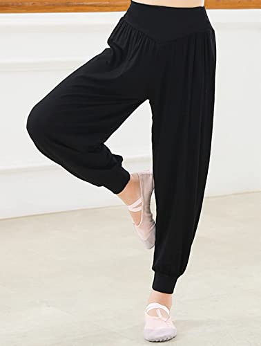 Taikmd Kids Girls Harem Pants Dancewear Basic Classic Stretchy Loose Yoga Hip Hop Jazz Bootcut Latin Running Long Trousers (7-8, Black) #TOP2