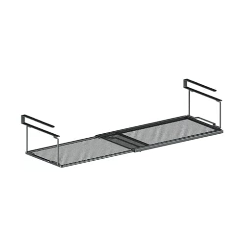 LunaMeet 吊り下げ収納 伸縮式 吊り下げ棚 吊り戸棚下ラック 棚下収納 吊り戸棚収納 吊り戸棚バスケット 戸棚した収納ラック 吊り下げ キッチン下収納 折り畳み式 (ブラック, 1個入)