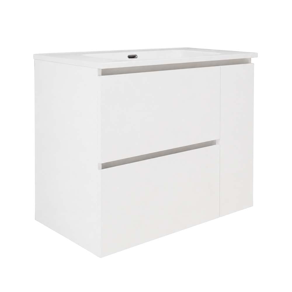 Baikal Mueble de Baño BRUMA. Mueble MONTADO. 80cm Blanco 2 Cajones + Puerta Suspendido con Lavabo Empotrado. Armario de Baño.