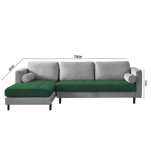 Image of Lezra LHS 4 Seater L Shape Sofa Set for Living Room (Green Grey Fabric) Premium Fabric Sofa