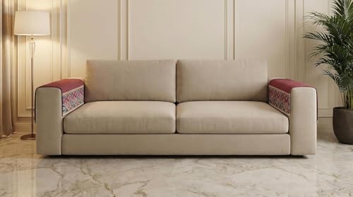 Image of Luxury Sofa Arm Cover Set of 2 - Rose Pink Solid Quilted Armrest Cover for L Shape, 3 Seater, 4 Seater Sofa, Washable, Anti-Slip, Rose Pink