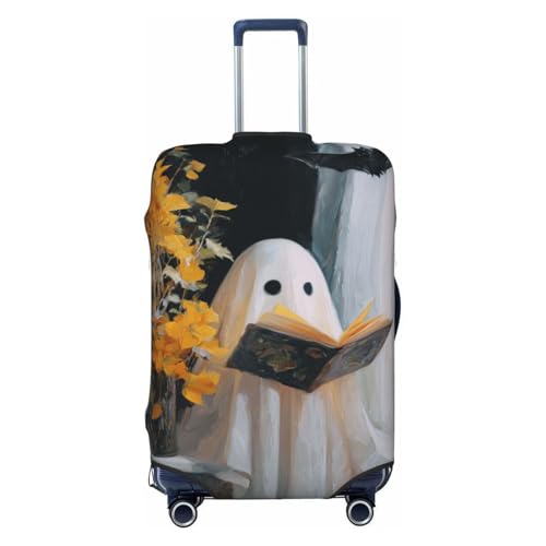 Cute Ghost Reading Book Window Elastic Travel Luggage Covers Dustproof Scratch-Resistant Suitcase Protector Fit 22-24 Inch