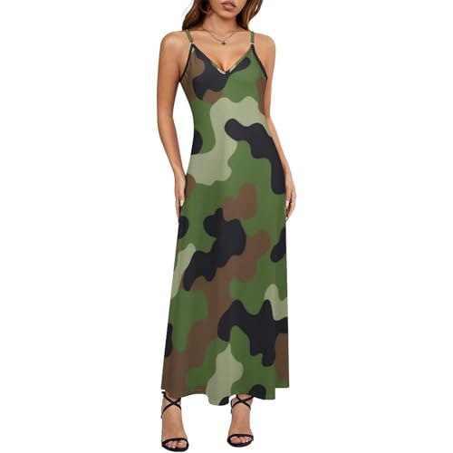 Meaudiwes Fashion Long Sleeveless Dress Full Slip for Under Dresses Camisole Long Skirt Cool Camo Military Camouflage