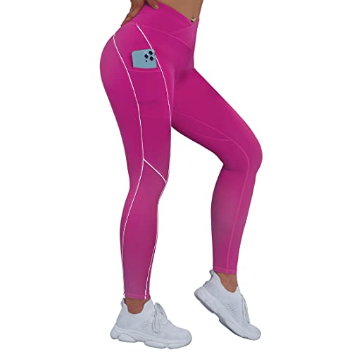 Image of SUUKSESS Women Reflective High Waisted Running Leggings with Pockets Yoga Pants