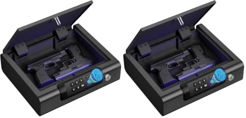 BILLCONCH Gun Safes Biometric Gun Safe Portable Pistol Safes Electronic Lock Box Key Access with LED Light Silent Mode Bedside Gun Safe for Pistols, Gun Lock Box for Nightstand (Pack of 2)