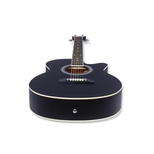 Image of Henrix Basswood PRO 40C 40-Inch Cutaway Acoustic Guitar With Dual Action Truss Rod, Gigbag, Picks, String Set, Strap, Cloth & Ebook - Black