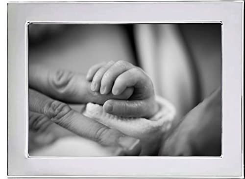 Cunill Personalized Silverplate Picture Frame, Tiffany Plain 5X7 Picture Frame, Custom Engraved Silver Tabletop Picture Frame, With Mahogany Wood Back #TOP3