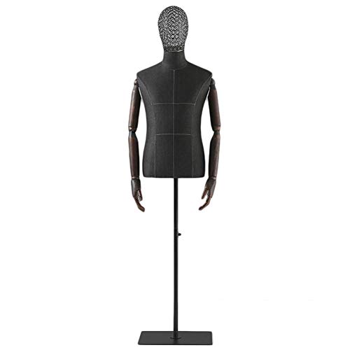 Maniqui Costura Torso de Maniquí Masculino, Vestido de Medio Cuerpo de Lino con Brazo y Soporte, Altura Ajustable, para Perchero/Escaparate/Proyectos de Costura