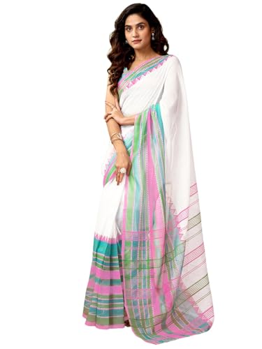 Image of Satrani Women's Chanderi Cotton Printed Ready To Wear One Minute Pre Pleated Readymade Saree with Unstitched Blouse Piece