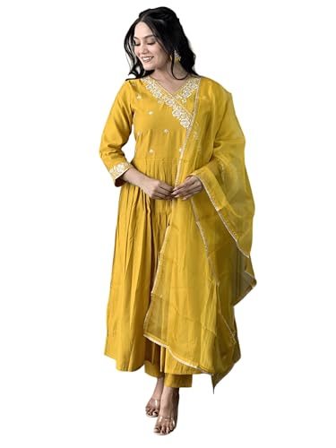 Image of Women's Viscose Chanderi Solid 3 /4 Sleeve V-Neck Embroidered Kurta, Pant and Dupatta-Red-JT-061