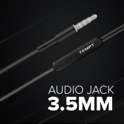 Image of TEMPT Zip X1 in Ear Wired Earphones with Mic, 3.5mm Audio Jack, Enhanced bass, 13.6mm Drivers for Stereo Audio, Clear-Sound Quality, Snug Fit, 1.2m Tangle- Free Cable, Phone /Tablet Compatible (Black)