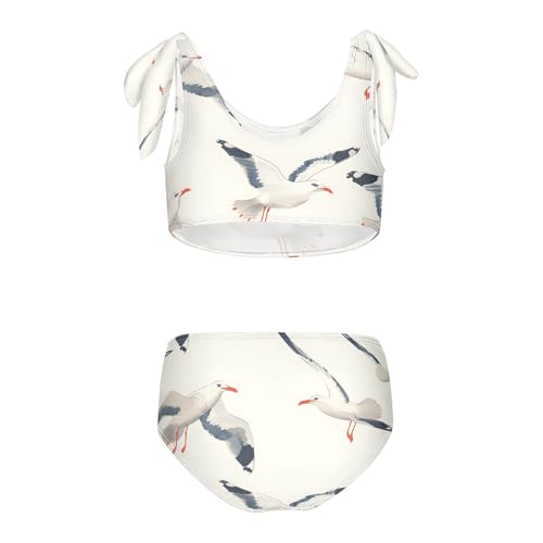 Girls Swimsuits Set 2pcs Seagull White Bathing Bikini Suits Tie Tankini2