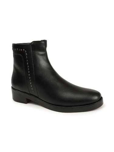 Image of ELLE Women Studded Low Block Heel Ankle Boots with Side Zipper