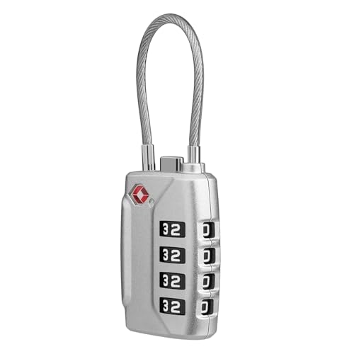 Image of Plantex 4-Digit Combination Padlock /TSA Metal Lock with String Shackle /Number Lock for Luggage /Travel Bag /Suitcase /Backpack /Lockers - Pack of 1 (Silver)