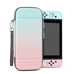 TNP Carrying Case for Nintendo Switch Travel Case (Pink Blue) Kawaii Cute Nintendo Switch Case for Girls Protective Storage Bag Portable Carry with Screen Protector, 10 Console Cartridge Holder
