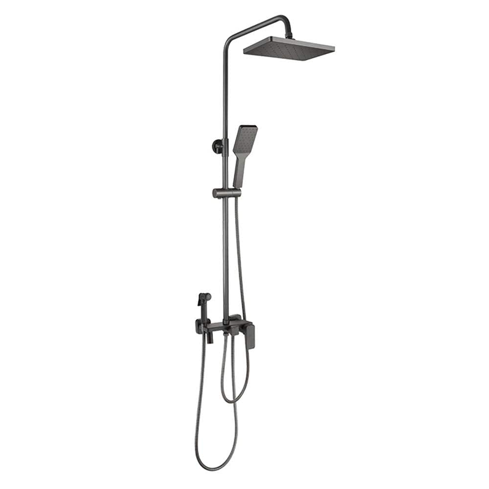 QUSYZD Gray Shower Kits with Overhead Shower, Square Rain Shower Head, Pressurized 3-Function Shower Mixer Set Shower System-B,A,A
