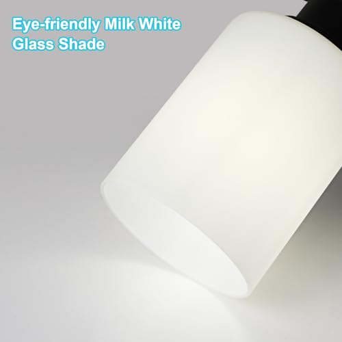 Image of Ascher Bathroom Light Fixtures, 3-Light Vanity Light Over Mirror, Modern Matte Black Wall Sconces with Milky White Shades, Wall Lamp for Kitchen Hallway Cabinet Porch E26 Base