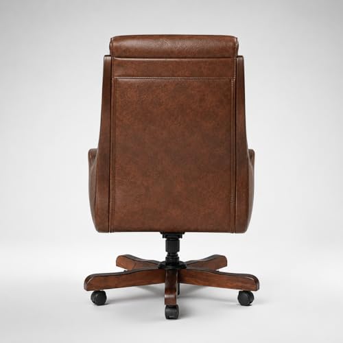 Image of LAKDI Furniture Premium Executive Office Chair for Home & Office | Leatherette Upholstery | Wooden Armrest & Base | High Back Ergonomic Revolving Chair with Wheels | 5 Year Warranty | Free Assembly