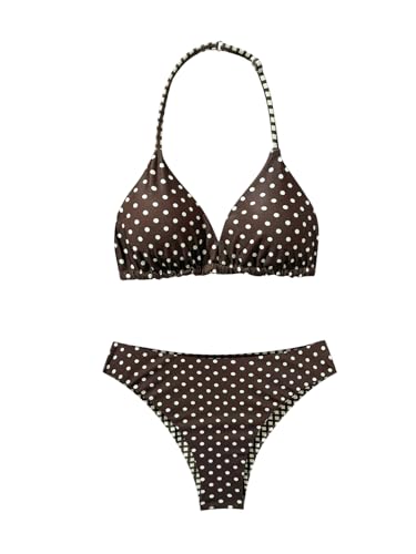 Image of BEAUDRM Girl's 2 Piece Floral Print Swimsuits Halter Triangle Bikini Boho High Waisted Bathing Suit