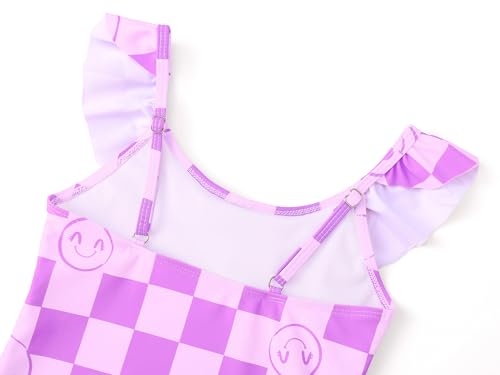 Image of Dvenki Toddler Girls One Piece Swimsuit Adjustable Straps Sizes 2T-10 | quick-dry swim fabric, skin-friendly, ruffle neckline, leopard, check, mermaid prints, swimwear for beach, pool, summer party