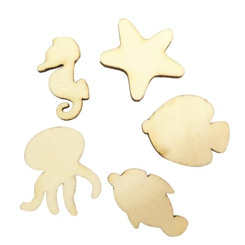 50pcs Pieces Hand Decor Sea Animals Wood Cutouts Animal Wood Embellishments Wooden Ornaments Wooden DIY Crafts Unfinished Hollow Out Child Disc