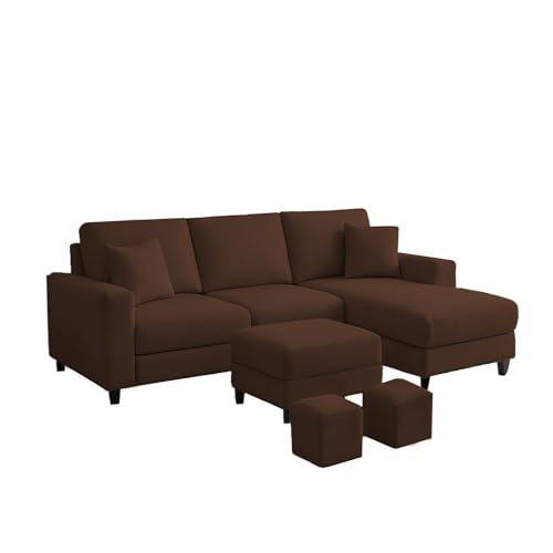 Image of Casaliving Rolando Seater L Shape Sofa Set for Living Room Left Side (Brown, 4 Seater with Ottomon - RHS)