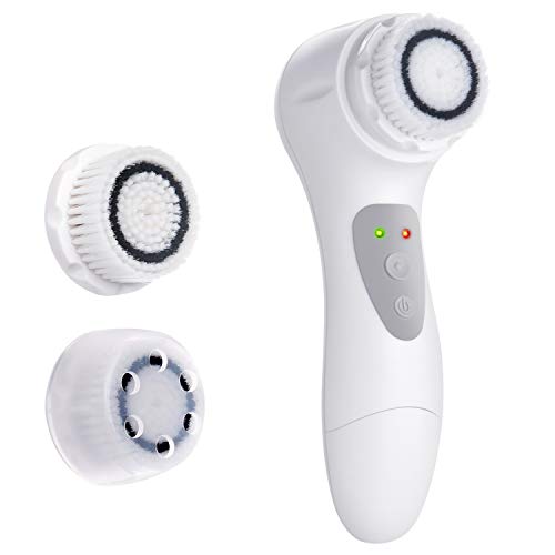 Facial Cleansing Brush 2 Speeds IPX7 Waterproof Exfoliating Facial Brush Sonic Face Brush Electric Vibrating Cleaning Brush Set Blackhead Removing Deep Cleansing Scrubber System 2 Brush Heads