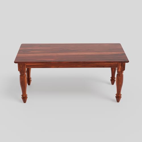 Image of Wooden Rectangle Center Coffee Table for Living Room | Sofa Centre Table for Home & Office | Solid Sheesham Wood Tea Table (Honey Finish)