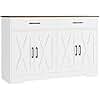 HOSTACK Buffet Cabinet with Storage, 47.2" Kitchen Sideboard Buffet with Drawers, Modern Farmhouse Coffee Bar Station with Shelves, Barn Doors Storage Cabinet for Living Room, White/Rustic Brown