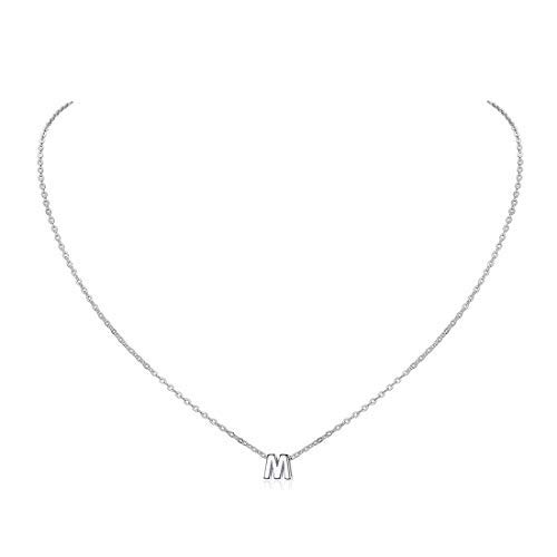 ChicSilver Collar Dije M Joyer�as Hipoalerg�nicas de Plata de Ley 925 Oro Blanco Colgante Peque�o Alfabeto Letra Inicial Dise�o Simple para Cuello